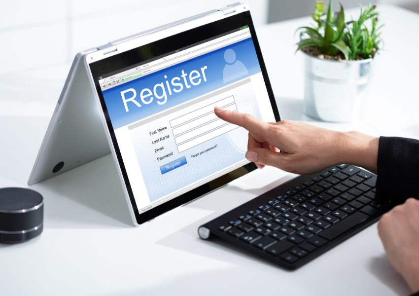 computer screen open to an online registration form